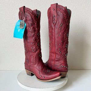 Red Studded Heeled Boots